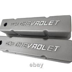 Small Block Chevy Tall Valve Covers Raised Chevrolet Bowtie Logo Bead Blast