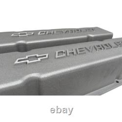 Small Block Chevy Tall Valve Covers Raised Chevrolet Bowtie Logo Bead Blast