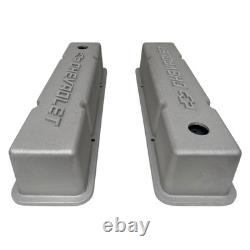 Small Block Chevy Tall Valve Covers Raised Chevrolet Bowtie Logo Bead Blast