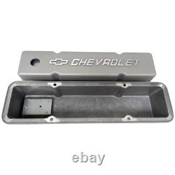 Small Block Chevy Tall Valve Covers Raised Chevrolet Bowtie Logo Bead Blast