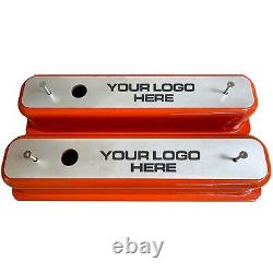 Small Block Chevy Tall Vortec Center Bolt Valve Covers, Billet Top Orange