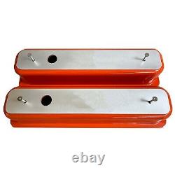 Small Block Chevy Tall Vortec Center Bolt Valve Covers, Billet Top Orange