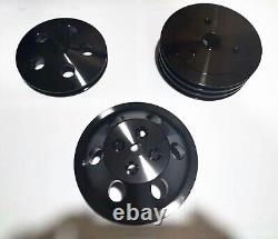 Small Block Chevy V-Belt 2/3 Pulley Kit Short Water Pump 283 305 350 SWP SBC BLK