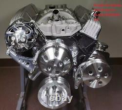 Small Block Chevy V Pulley Black Kit SBC 350 PS Pump & ALT & Long Water Pump