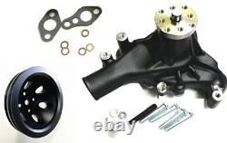 Small Block Chevy V Pulley Black Kit SBC 350 PS Pump & ALT & Long Water Pump