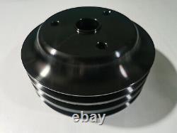 Small Block Chevy V Pulley Black Kit SBC 350 PS Pump & ALT & Long Water Pump