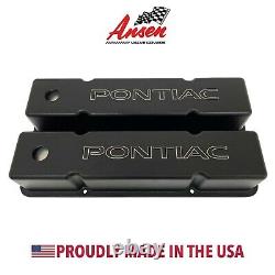 Small Block Chevy Valve Covers (Tall)- Pontiac Logo- Black- Ansen USA