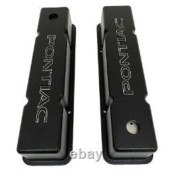 Small Block Chevy Valve Covers (Tall)- Pontiac Logo- Black- Ansen USA