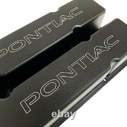 Small Block Chevy Valve Covers (Tall)- Pontiac Logo- Black- Ansen USA