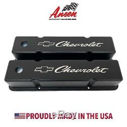 Small Block Chevy Valve Covers (Tall) with Chevrolet Bowtie Logo Black- Ansen USA