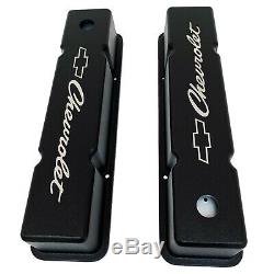 Small Block Chevy Valve Covers (Tall) with Chevrolet Bowtie Logo Black- Ansen USA