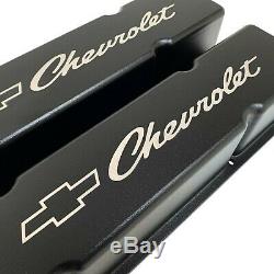 Small Block Chevy Valve Covers (Tall) with Chevrolet Bowtie Logo Black- Ansen USA
