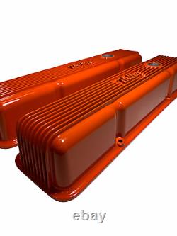 Small Block Chevy Vintage Finned Valve Cover 241-240 Orange