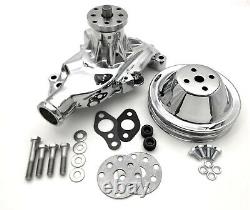 Small Block Chevy Water Pump Short SBC 305 327 350 383 400 V8 Pulley Kit CHROME