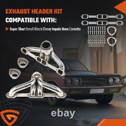 Super Short Small Block Chevy Chrome Coated Exhaust Header Impala Nova Corvette