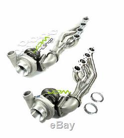 Up&Forward Exhaust Headers+T66 Oil Cold Turbo For LS1 LS2 LS3 LS6 4.8L 5.3L 5.7L