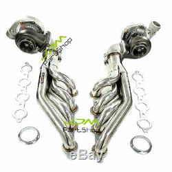 Up&Forward Exhaust Headers+T66 Oil Cold Turbo For LS1 LS2 LS3 LS6 4.8L 5.3L 5.7L