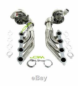 Up&Forward Exhaust Headers+T66 Oil Cold Turbo For LS1 LS2 LS3 LS6 4.8L 5.3L 5.7L