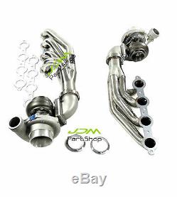 Up&Forward Exhaust Headers+T66 Oil Cold Turbo For LS1 LS2 LS3 LS6 4.8L 5.3L 5.7L