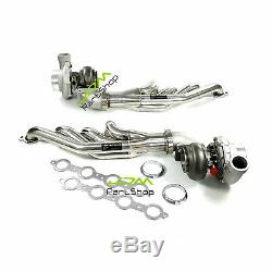 Up&Forward Exhaust Headers+T66 Oil Cold Turbo For LS1 LS2 LS3 LS6 4.8L 5.3L 5.7L