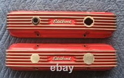 Vintage EDELBROCK Small Block Chevy SBC Tall Finned Aluminum Valve Covers 327 NR