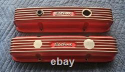 Vintage EDELBROCK Small Block Chevy SBC Tall Finned Aluminum Valve Covers 327 NR