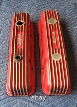Vintage EDELBROCK Small Block Chevy SBC Tall Finned Aluminum Valve Covers 327 NR