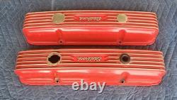 Vintage EDELBROCK Small Block Chevy SBC Tall Finned Aluminum Valve Covers 327 NR