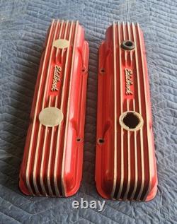 Vintage EDELBROCK Small Block Chevy SBC Tall Finned Aluminum Valve Covers 327 NR