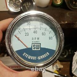 Vintage Stewart Warner Twin Blue RPM Tachometer 8K Tach and sender